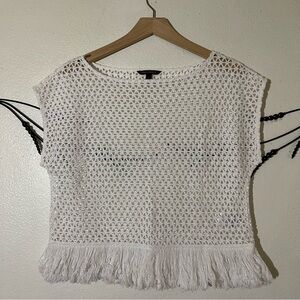 Banana Republic White Crochet Fringe Top